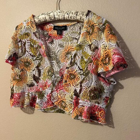 Perceptions Petite Floral Short Sleeve Cardigan Bolero Shoulder Cover - Picture 4 of 8